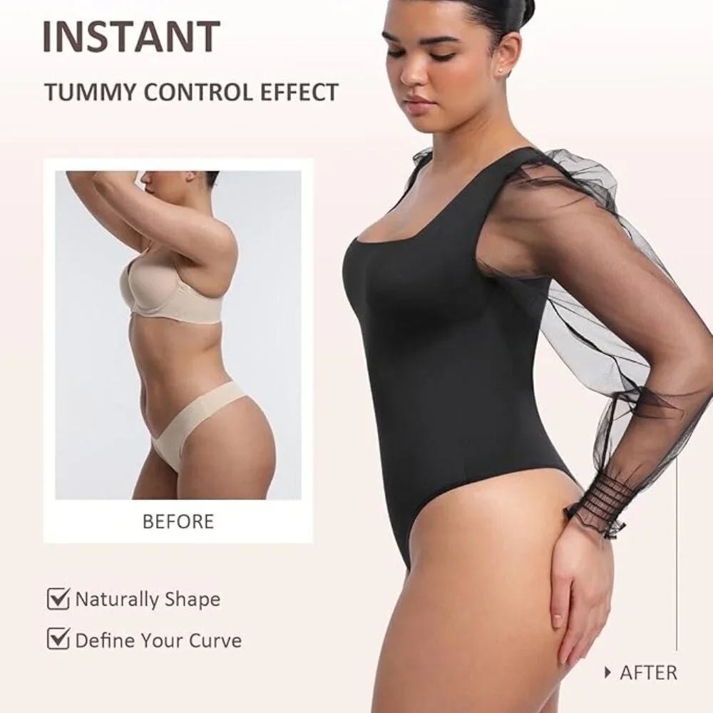 🖤 Mesh Sleeve Tummy Control Bodysuit | S | NWT - Picture 3 of 4